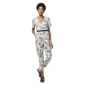 Topshop Black & White Leaf Bamboo Print Monochrome Jumpsuit - Size 6